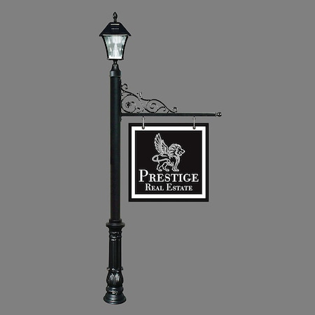 Qualarc Sign System w/Bayview Solar Lamp & Ornate Base, Black color REPST-700-BL-SL